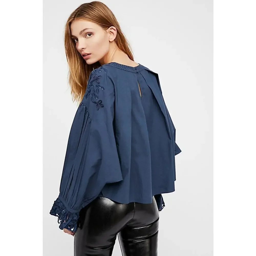 New Free People Wishing Well Dolman Sleeve Embroidered Blouse SMALL $128 Boho